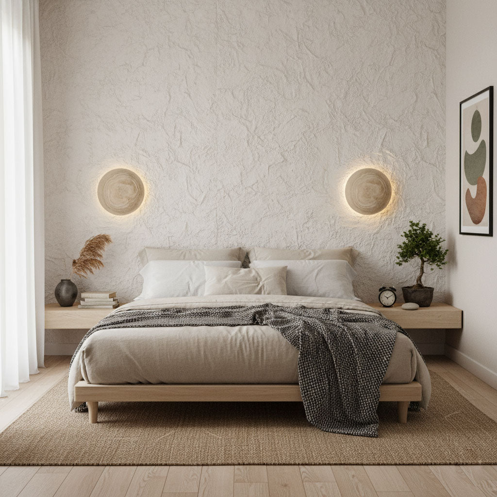 Terra Disc Travertine Wall Sconce with Integrated LED