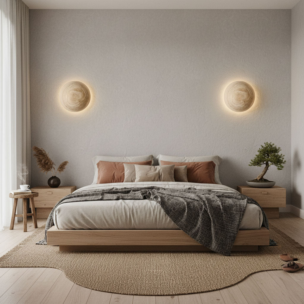 Terra Disc Travertine Wall Sconce with Integrated LED