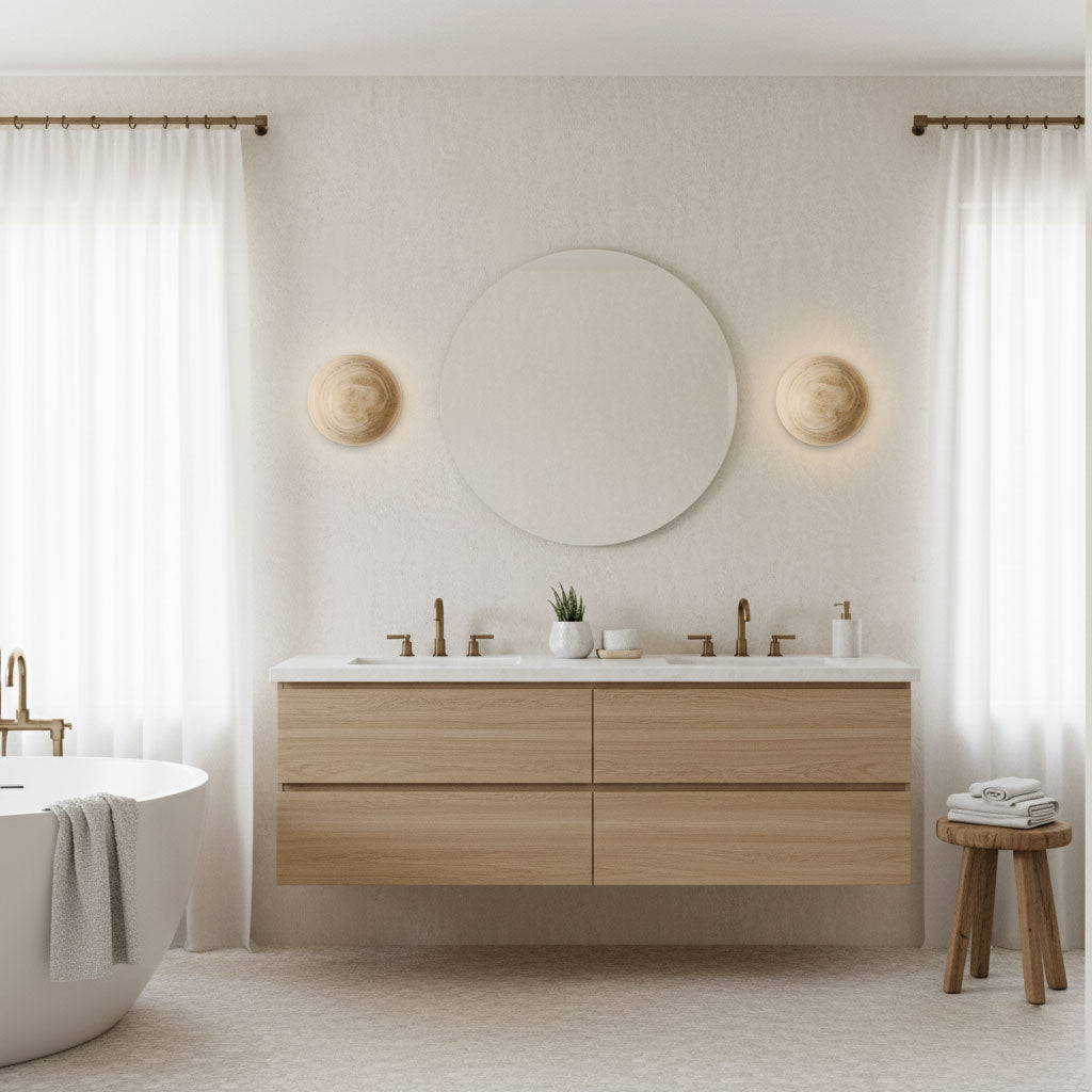 Terra Disc Travertine Wall Sconce with Integrated LED