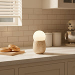 Terra Orb Travertine Table Lamp with Opal Glass Shade