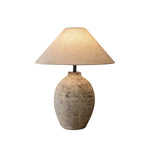Terra Rustica Ceramic Table Lamp with Linen Shade for Bedroom and Living Room