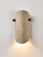 Terra Curve Wall Sconce in Yellow Travertine and Wood
