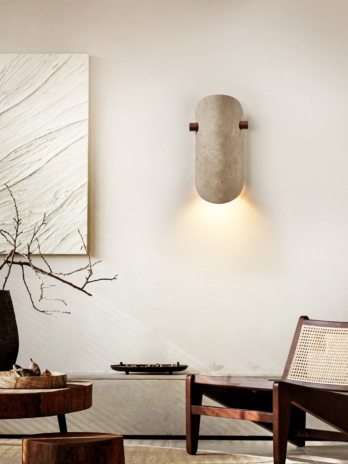 Terra Curve Wall Sconce in Yellow Travertine and Wood