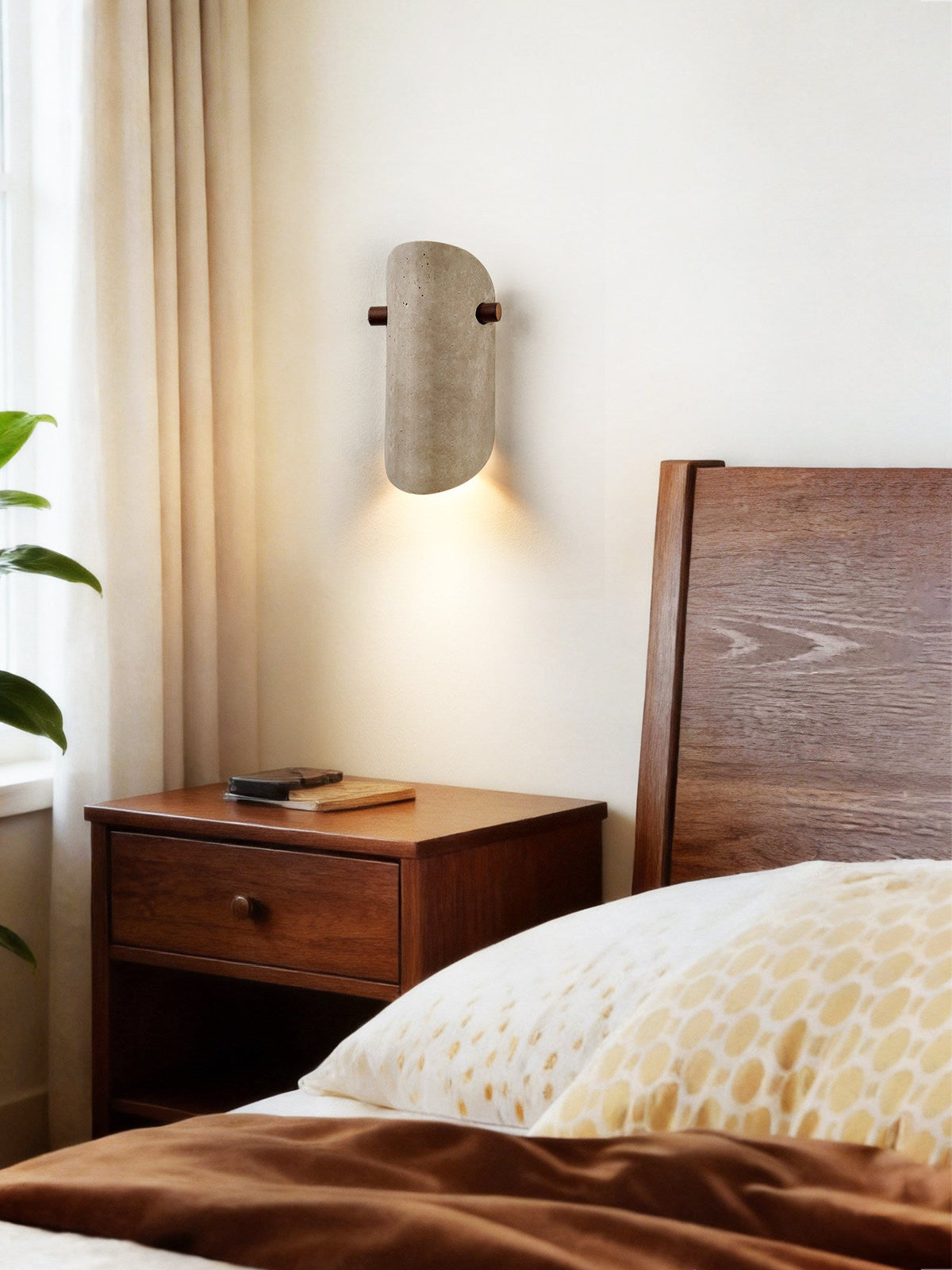 Terra Curve Wall Sconce in Yellow Travertine and Wood
