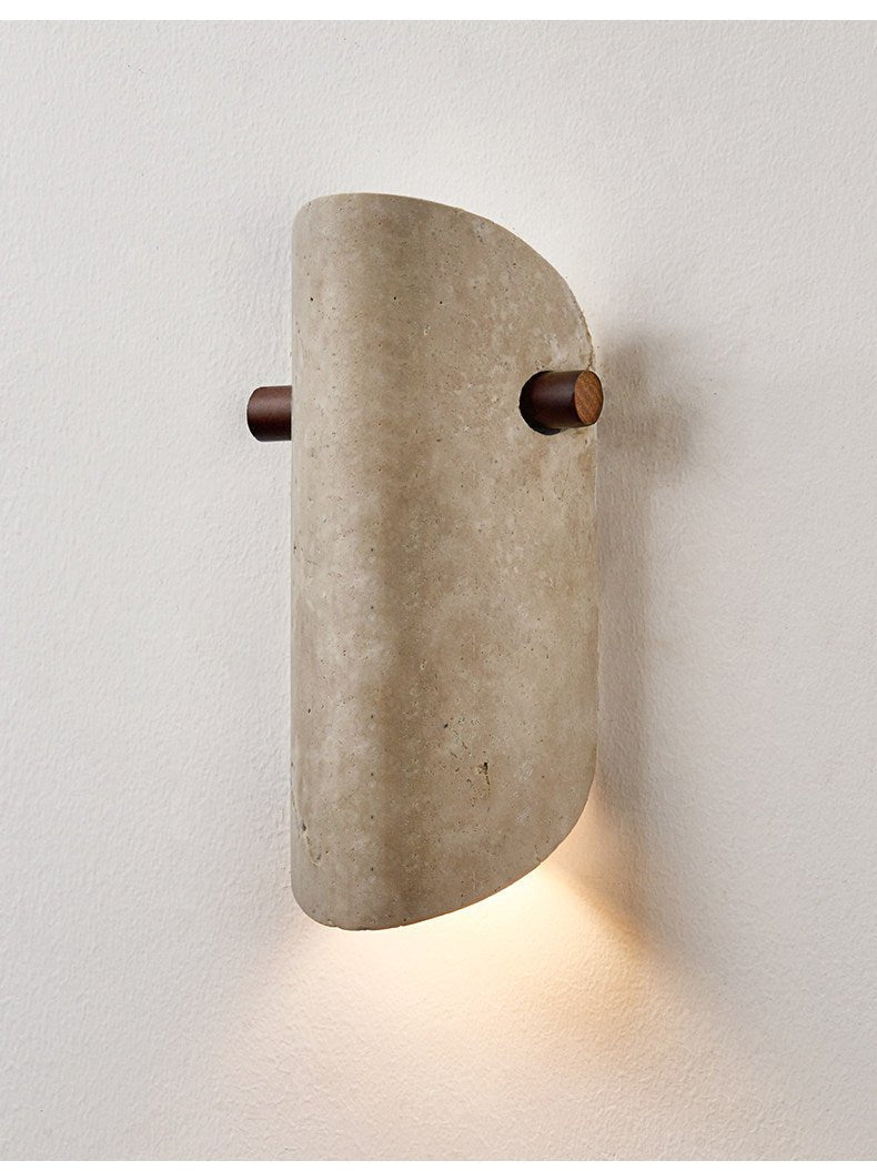 Terra Curve Wall Sconce in Yellow Travertine and Wood