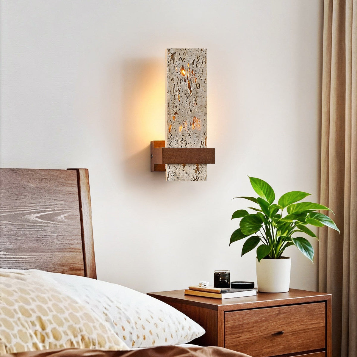 Terra Travertine Wall Sconce with Walnut Accent