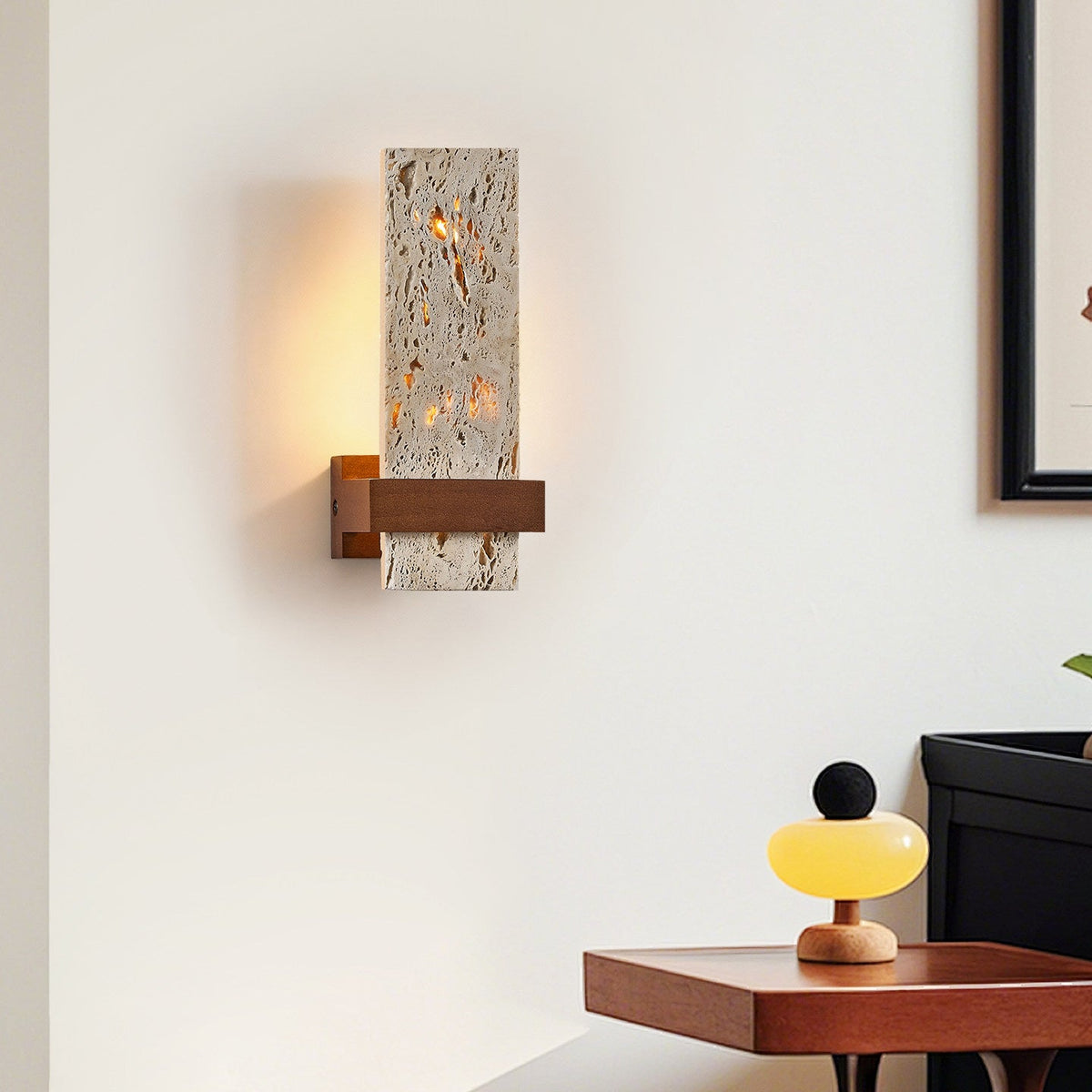 Terra Travertine Wall Sconce with Walnut Accent