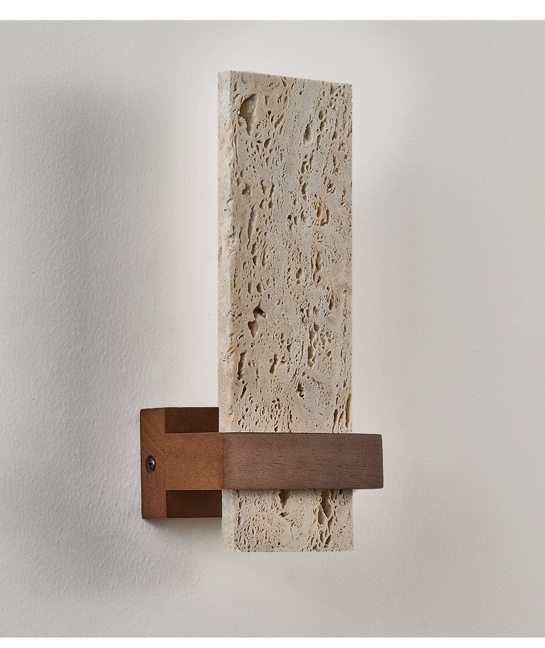Terra Travertine Wall Sconce with Walnut Accent