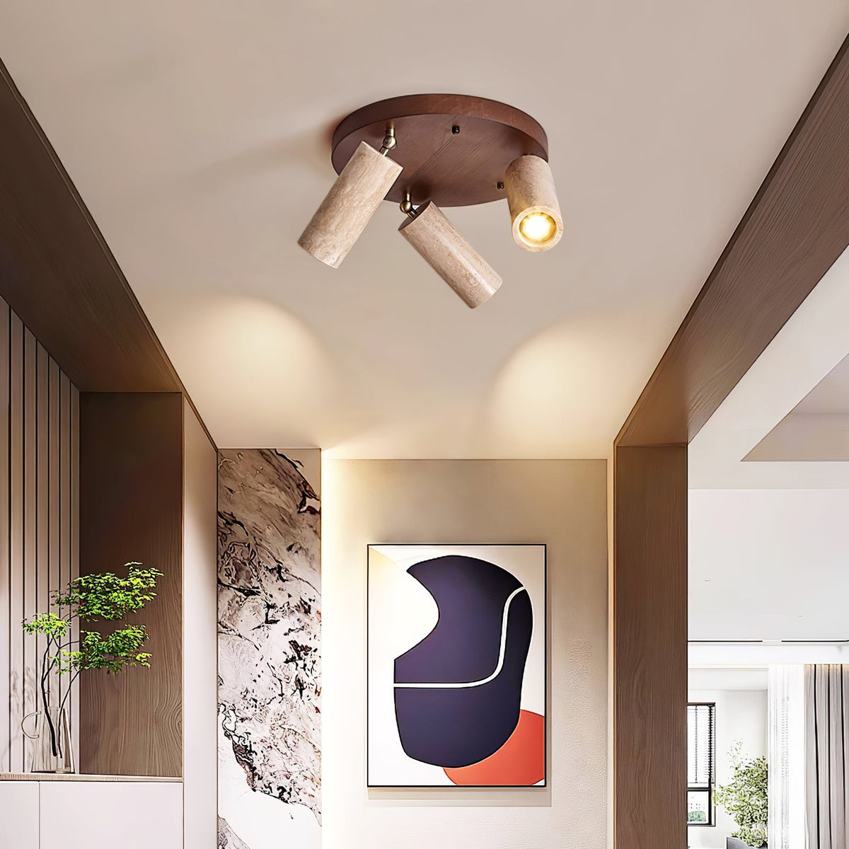 Terra Beam Ceiling Light in Travertine and Wood