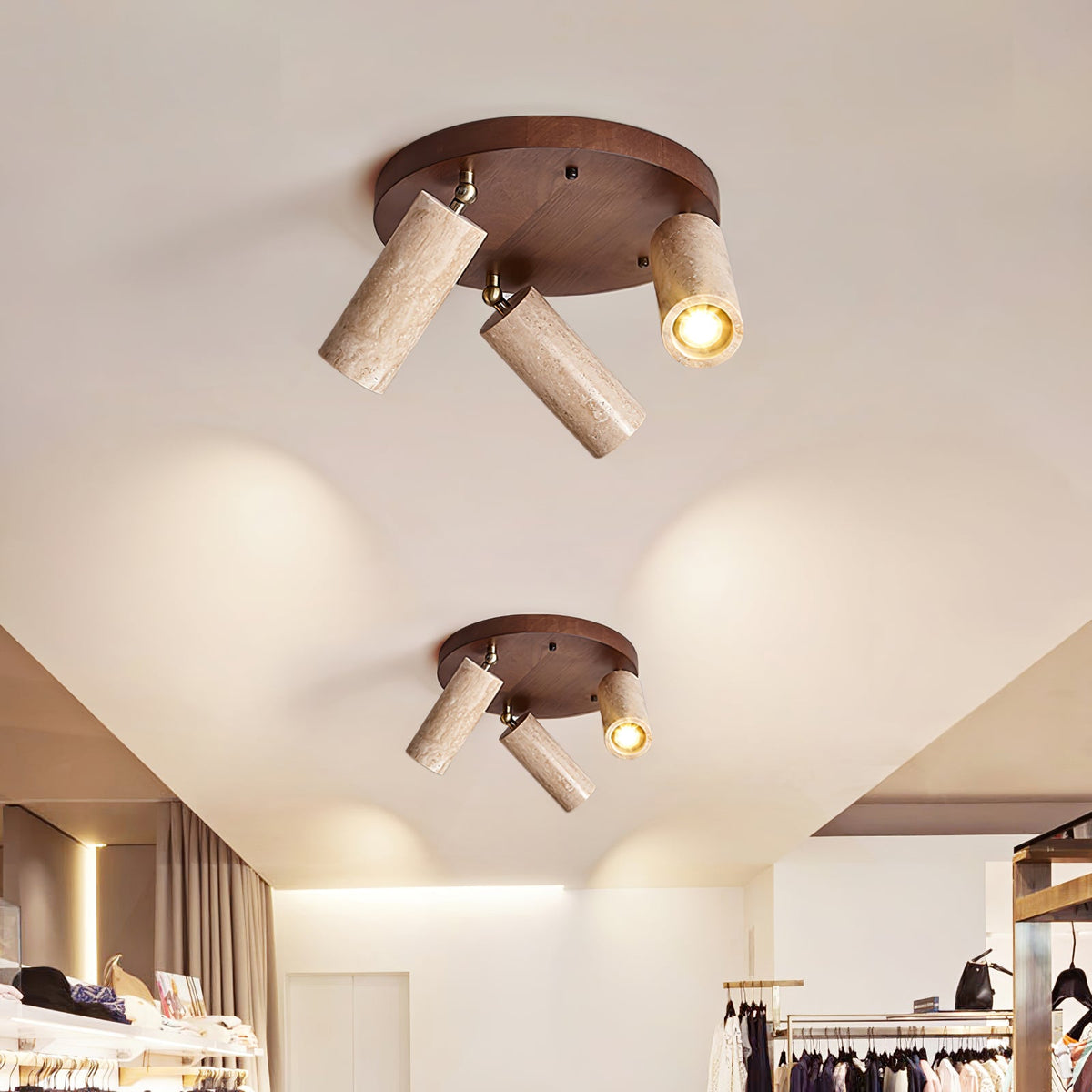 Terra Beam Ceiling Light in Travertine and Wood