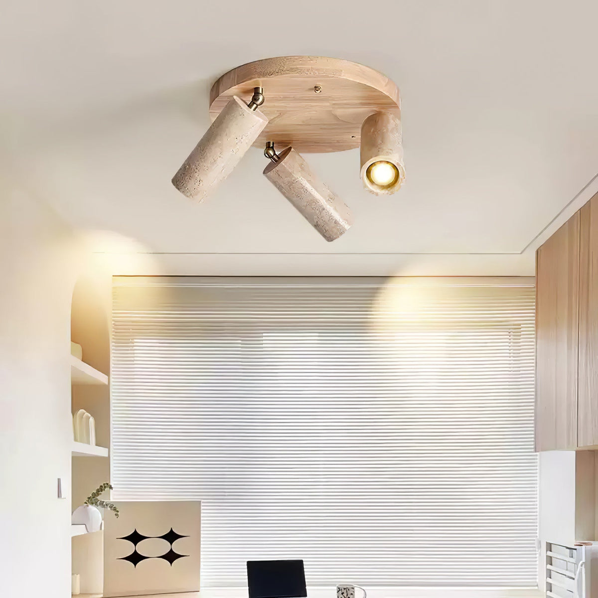 Terra Beam Ceiling Light in Travertine and Wood