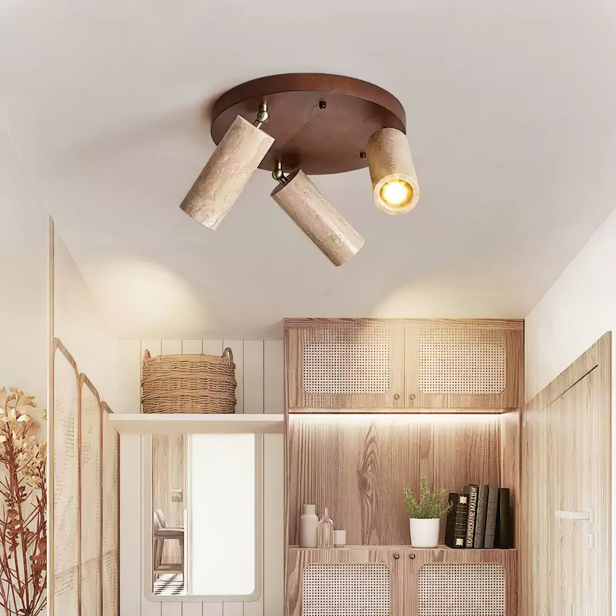 Terra Beam Ceiling Light in Travertine and Wood