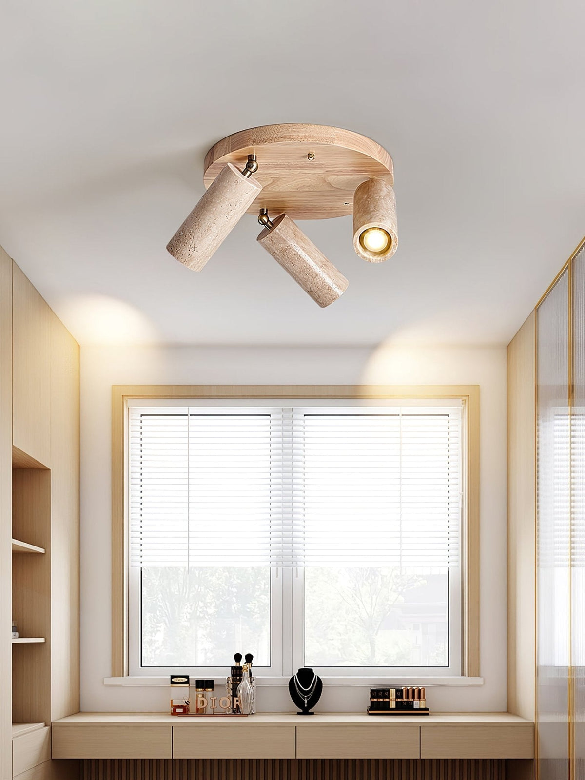 Terra Beam Ceiling Light in Travertine and Wood