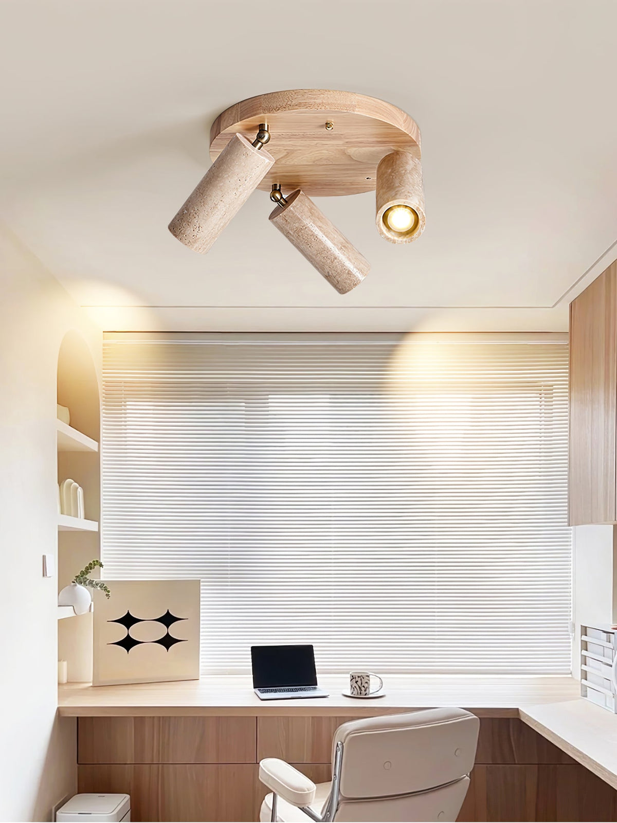 Terra Beam Ceiling Light in Travertine and Wood