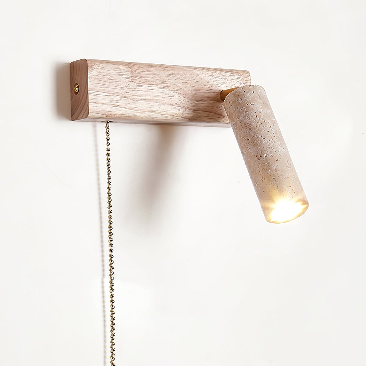 Terra Beam Wall Sconce with Travertine Shade and Wood Mount