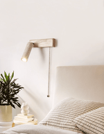 Terra Beam Wall Sconce with Travertine Shade and Wood Mount