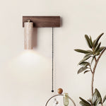 Terra Beam Wall Sconce with Travertine Shade and Wood Mount