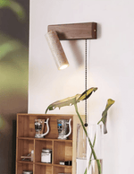 Terra Beam Wall Sconce with Travertine Shade and Wood Mount