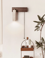 Terra Beam Wall Sconce with Travertine Shade and Wood Mount