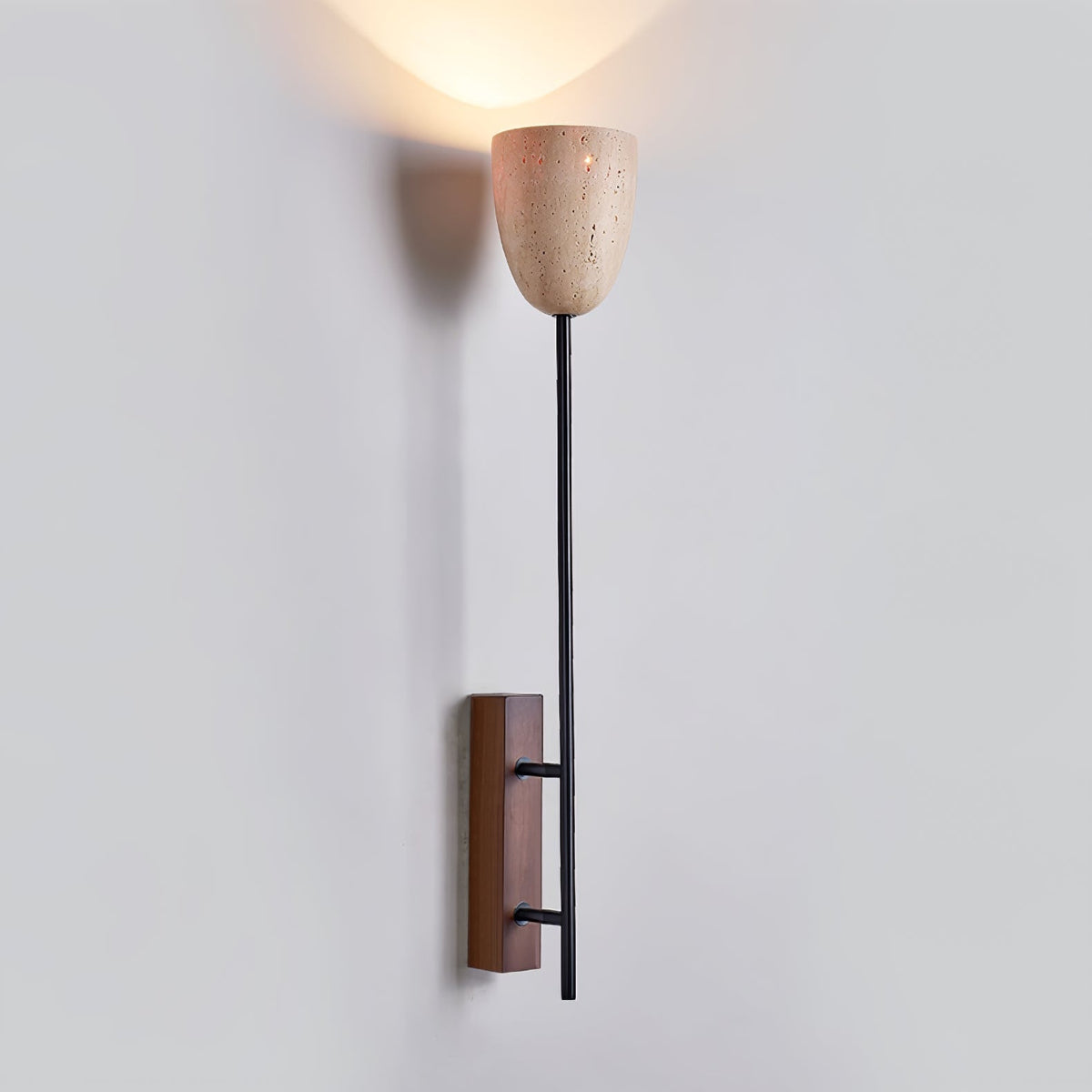 Terra Bell Travertine Wall Sconce with Walnut Accent