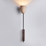 Terra Bell Travertine Wall Sconce with Walnut Accent