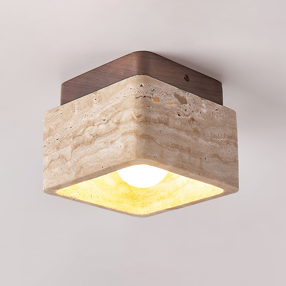 Terra Block Travertine Ceiling Light in Walnut Wood Finish