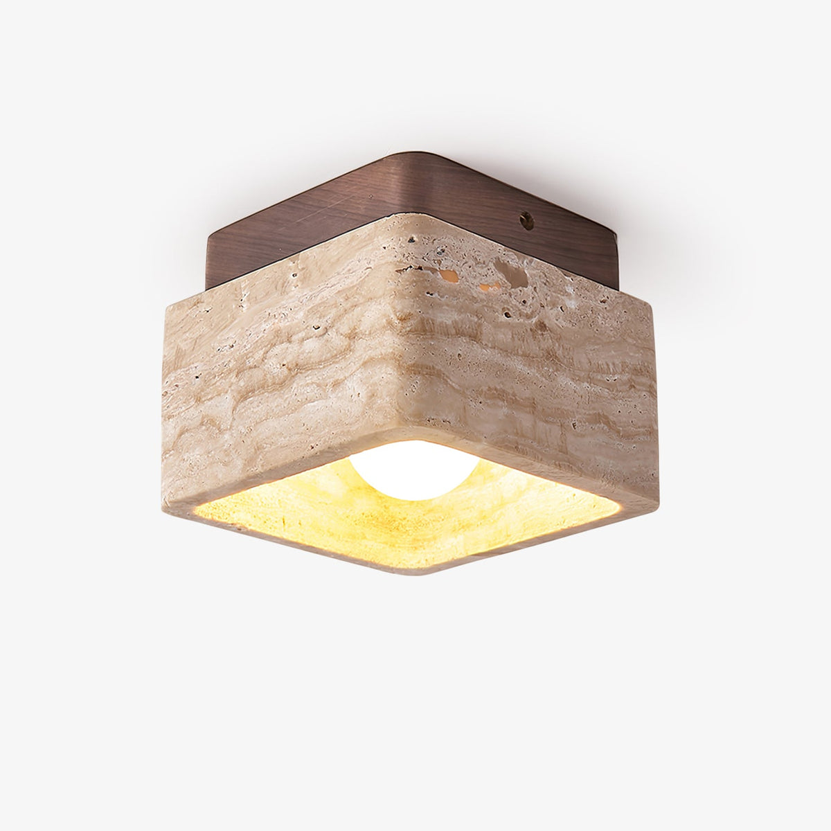 Terra Block Travertine Ceiling Light in Walnut Wood Finish