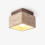 Terra Block Travertine Ceiling Light in Walnut Wood Finish