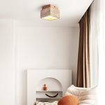Terra Block Travertine Ceiling Light in Walnut Wood Finish