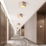 Terra Block Travertine Ceiling Light in Walnut Wood Finish