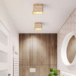 Terra Block Travertine Ceiling Light in Walnut Wood Finish
