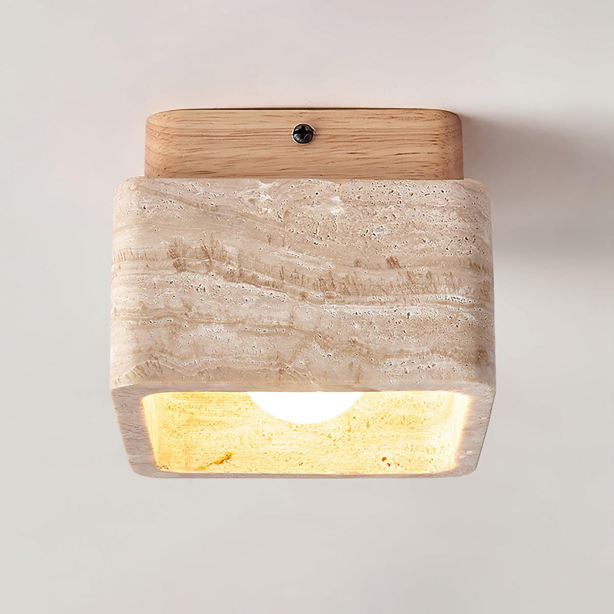 Terra Block Travertine Ceiling Light in Walnut Wood Finish