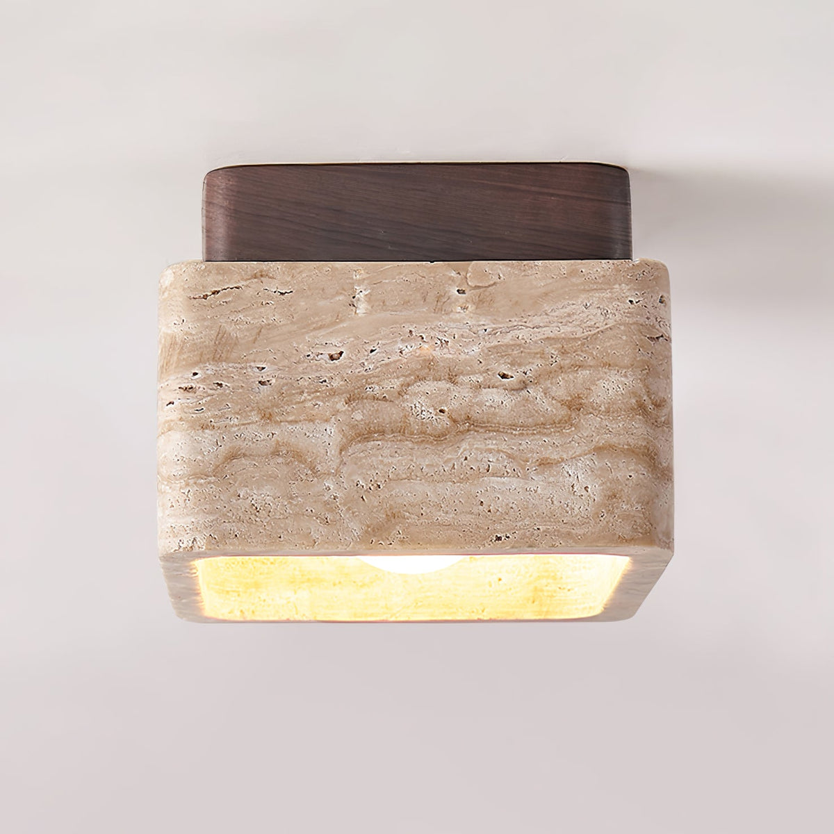 Terra Block Travertine Ceiling Light in Walnut Wood Finish