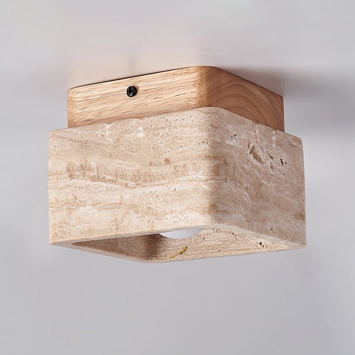 Terra Block Travertine Ceiling Light in Walnut Wood Finish