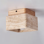 Terra Block Travertine Ceiling Light in Walnut Wood Finish