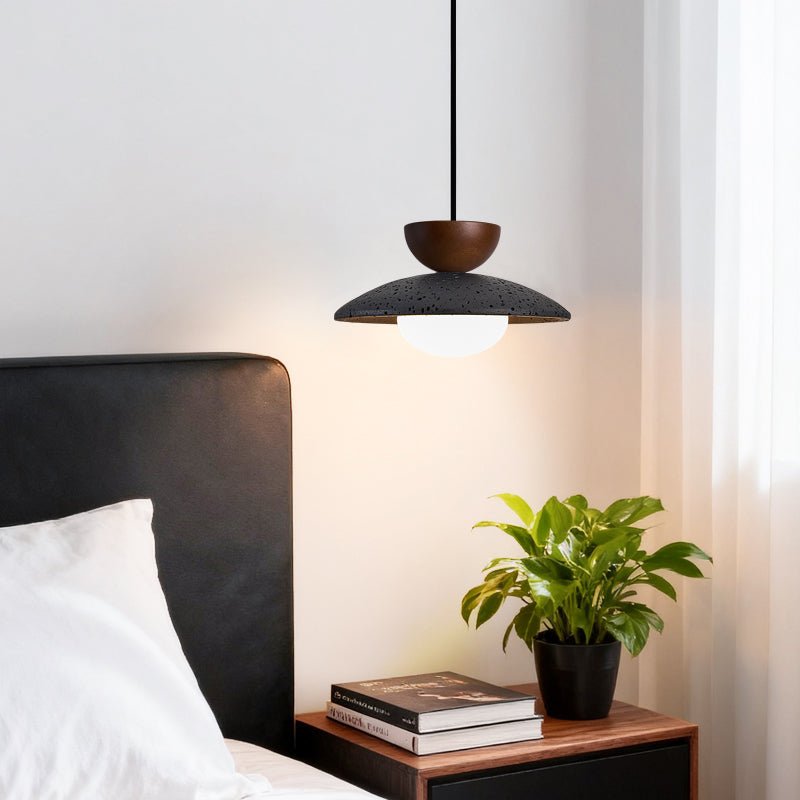 Terra Cotta Pendant Light with Travertine Disc and Opal Glass Globe