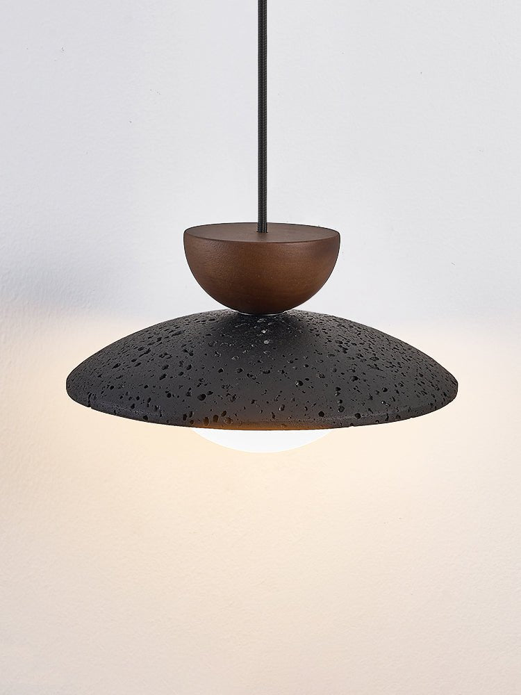 Terra Cotta Pendant Light with Travertine Disc and Opal Glass Globe