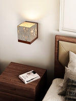 Terra Cube Wall Sconce in Yellow Travertine and Walnut