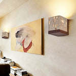Terra Cube Wall Sconce in Yellow Travertine and Walnut