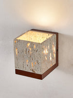 Terra Cube Wall Sconce in Yellow Travertine and Walnut