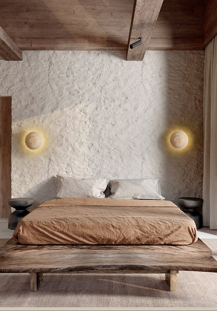 Terra Disc Travertine Wall Sconce with Integrated LED