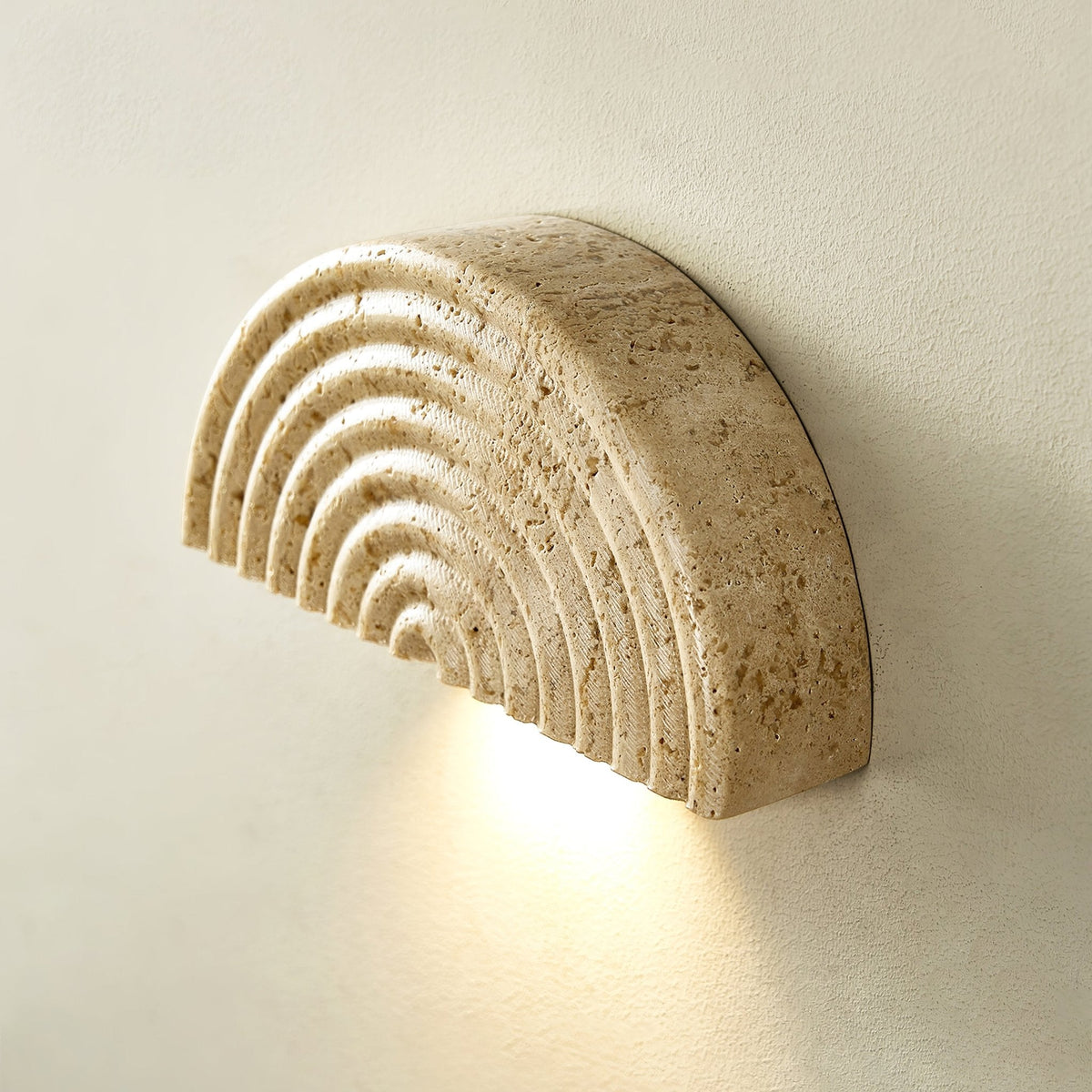 Terra Dome Travertine Wall Sconce, Warm Ambient Lighting for Modern Interiors