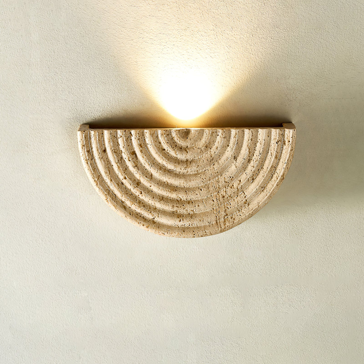 Terra Dome Travertine Wall Sconce, Warm Ambient Lighting for Modern Interiors