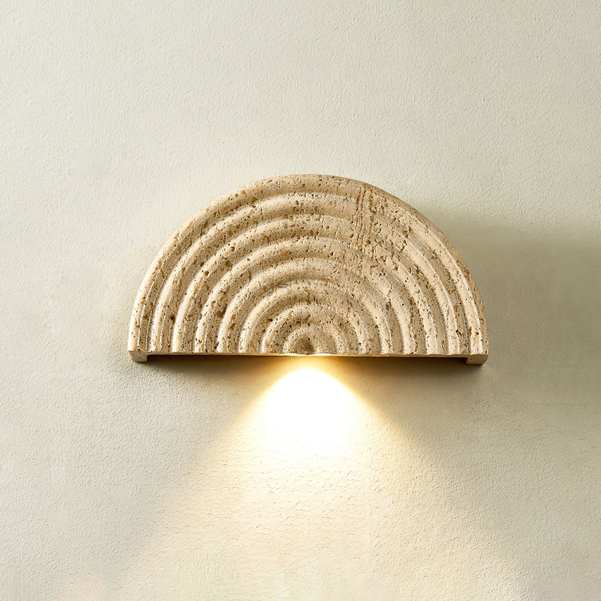 Terra Dome Travertine Wall Sconce, Warm Ambient Lighting for Modern Interiors