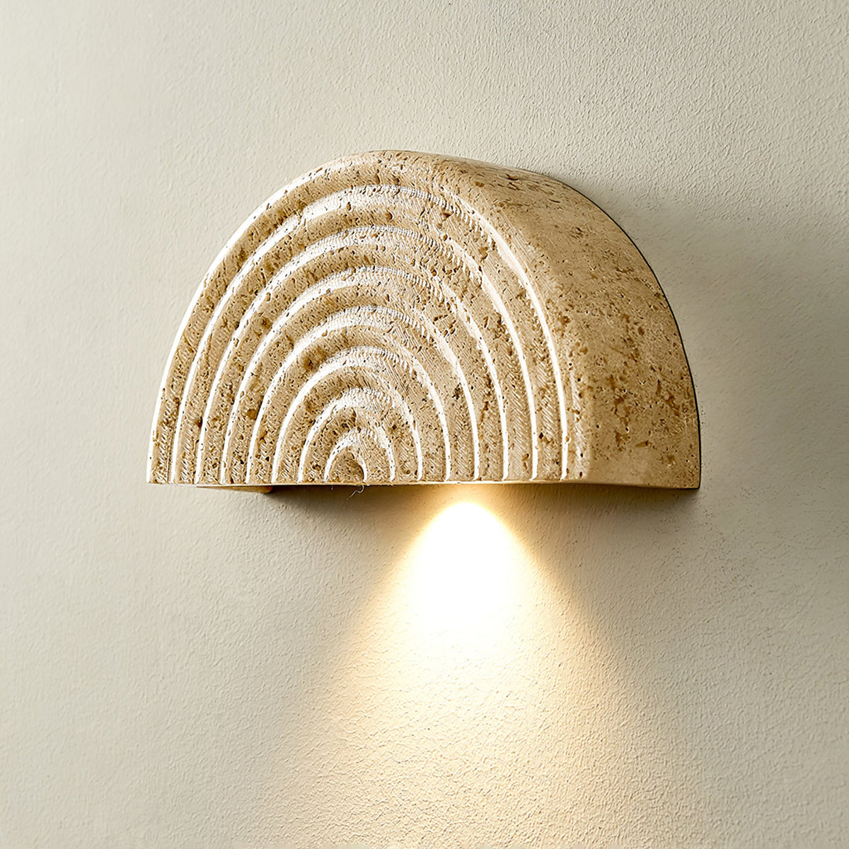Terra Dome Travertine Wall Sconce, Warm Ambient Lighting for Modern Interiors