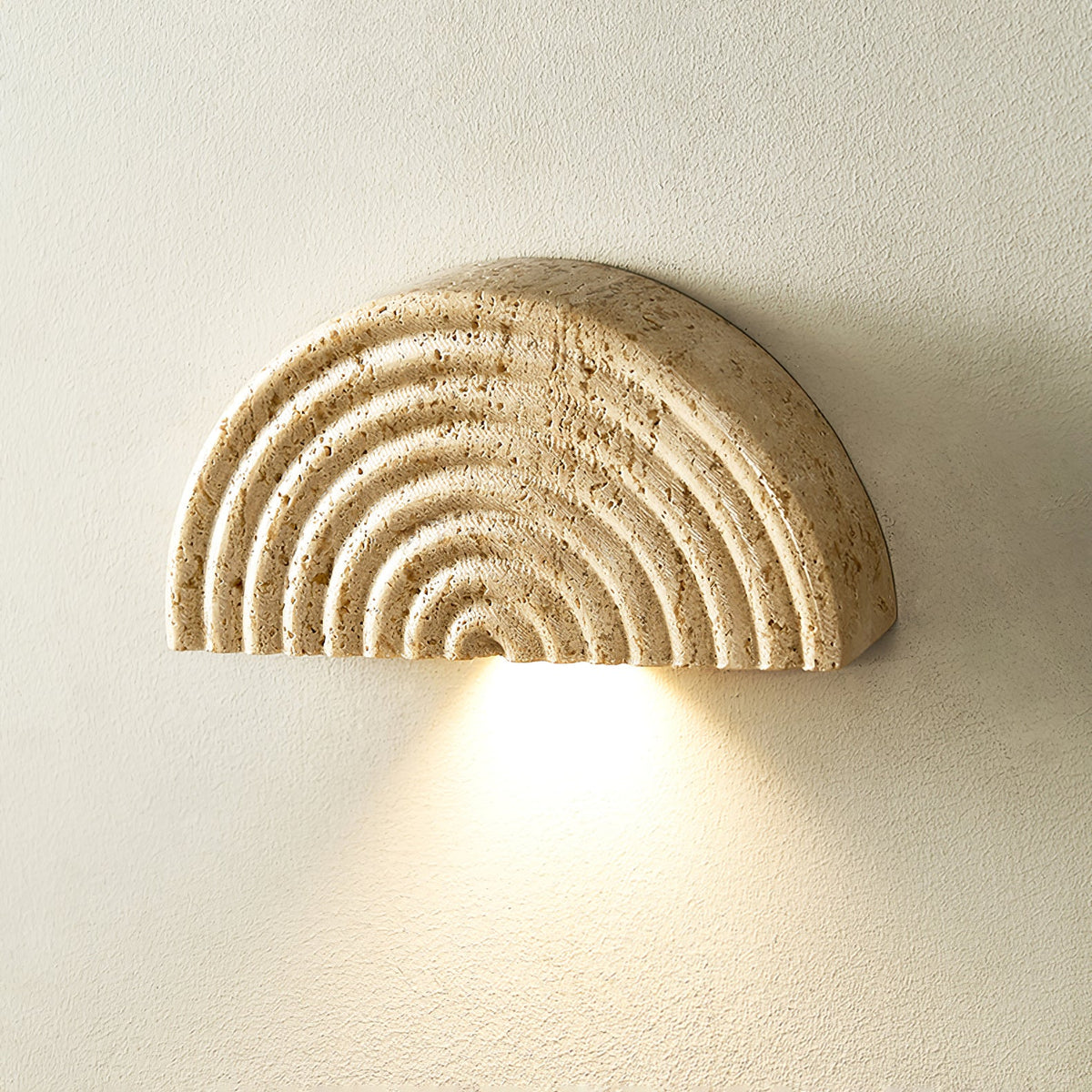Terra Dome Travertine Wall Sconce, Warm Ambient Lighting for Modern Interiors