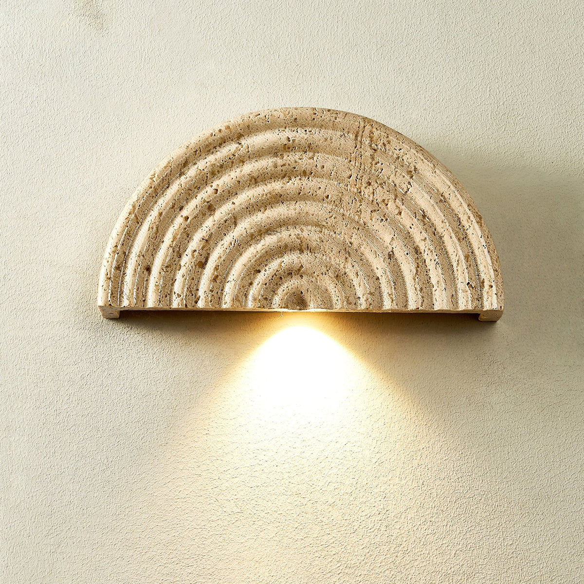 Terra Dome Travertine Wall Sconce, Warm Ambient Lighting for Modern Interiors