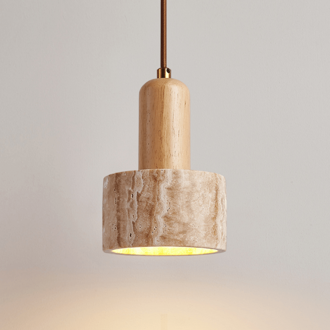 Terra Duo Pendant Light in Travertine and Wood for Modern Interiors