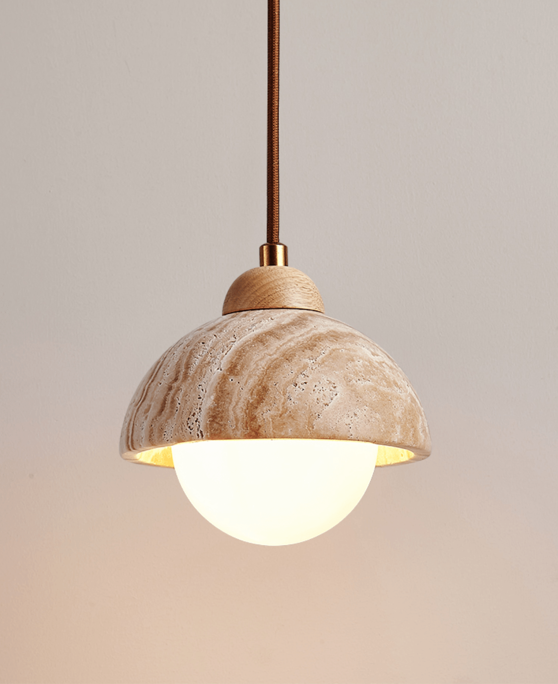 Terra Duo Pendant Light in Travertine and Wood for Modern Interiors