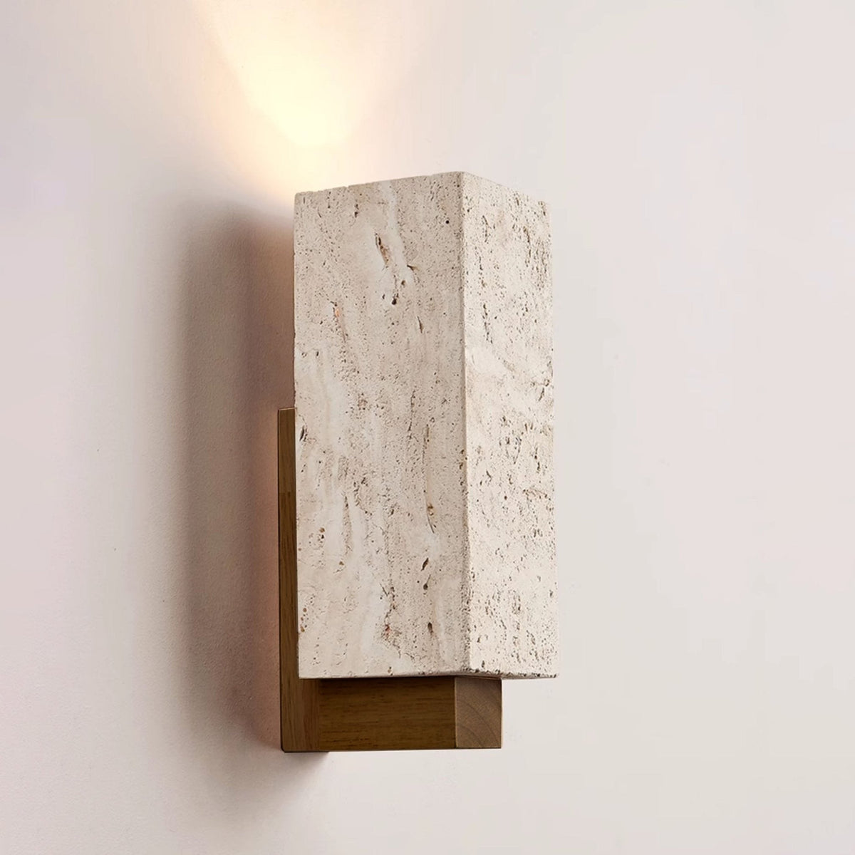 Terra Form Travertine Wall Sconce with Wood Accent